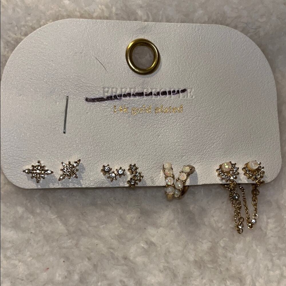 Free People 14k Gold plated and White Earring Set of 4 pairs